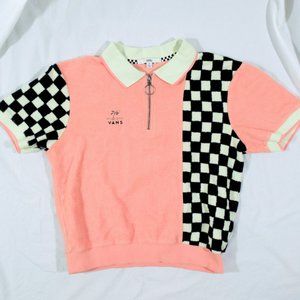 Vans Short Sleeve Terry Cloth Peach + Black & White Checkered Shirt: Size Small